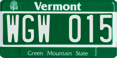 VT license plate WGW015