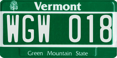 VT license plate WGW018