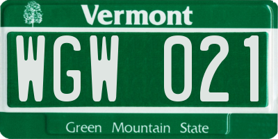 VT license plate WGW021