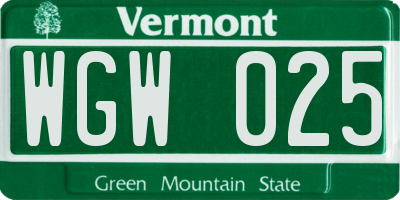 VT license plate WGW025