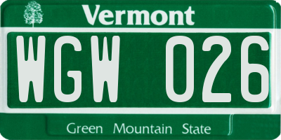 VT license plate WGW026