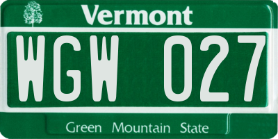 VT license plate WGW027