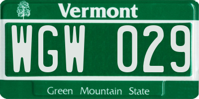 VT license plate WGW029