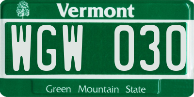 VT license plate WGW030