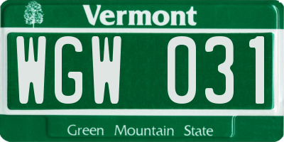 VT license plate WGW031