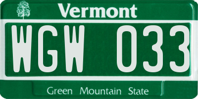VT license plate WGW033