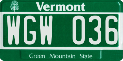 VT license plate WGW036