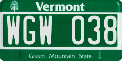 VT license plate WGW038