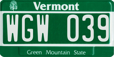 VT license plate WGW039