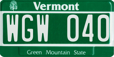 VT license plate WGW040