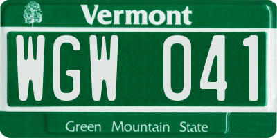 VT license plate WGW041