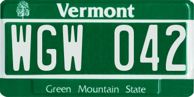 VT license plate WGW042