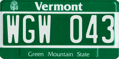 VT license plate WGW043