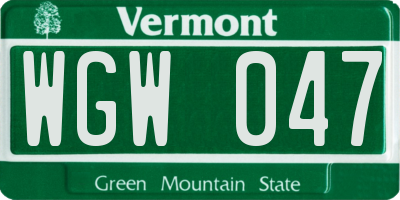 VT license plate WGW047