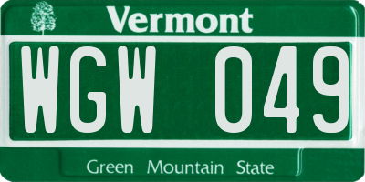 VT license plate WGW049