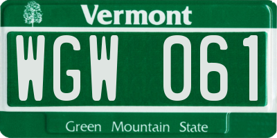 VT license plate WGW061