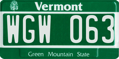 VT license plate WGW063
