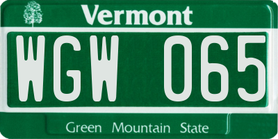 VT license plate WGW065