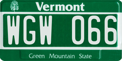 VT license plate WGW066