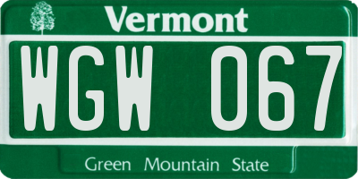 VT license plate WGW067