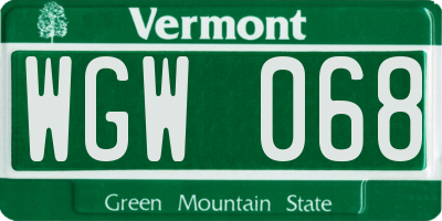 VT license plate WGW068