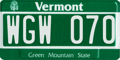 VT license plate WGW070