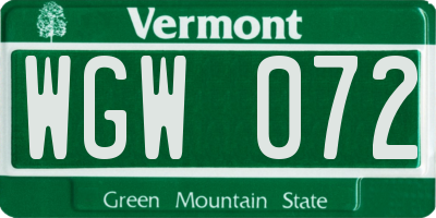 VT license plate WGW072