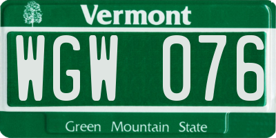 VT license plate WGW076