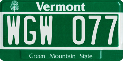 VT license plate WGW077