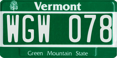 VT license plate WGW078