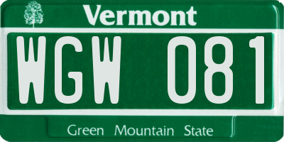 VT license plate WGW081