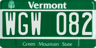 VT license plate WGW082