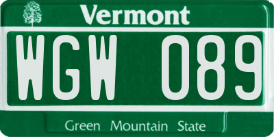 VT license plate WGW089