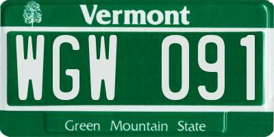 VT license plate WGW091
