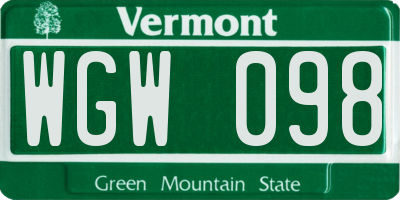 VT license plate WGW098