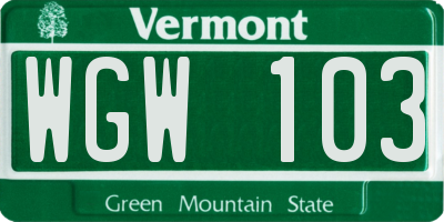 VT license plate WGW103