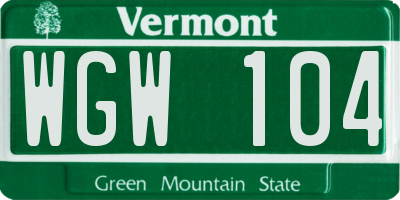 VT license plate WGW104