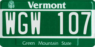 VT license plate WGW107