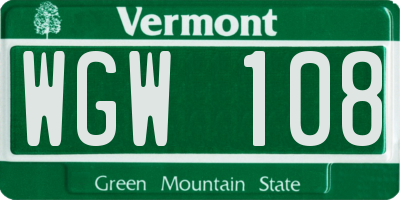 VT license plate WGW108