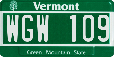 VT license plate WGW109