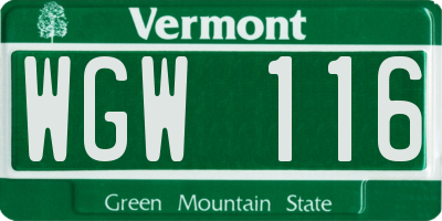 VT license plate WGW116