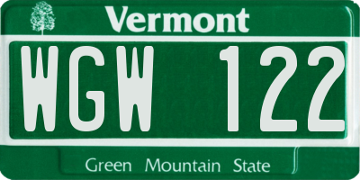 VT license plate WGW122