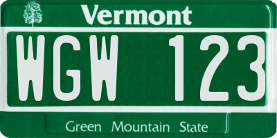 VT license plate WGW123