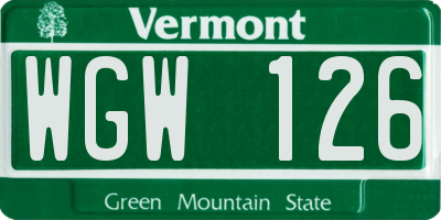 VT license plate WGW126