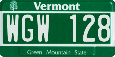 VT license plate WGW128