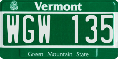 VT license plate WGW135