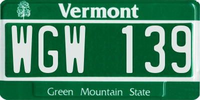 VT license plate WGW139