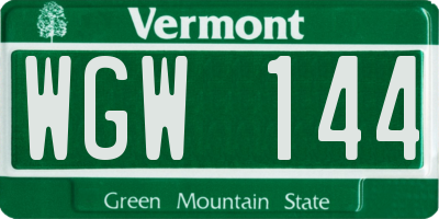 VT license plate WGW144