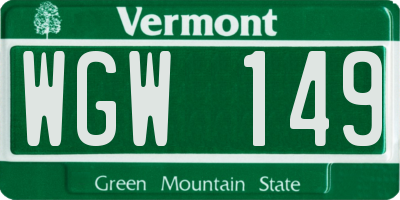VT license plate WGW149