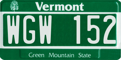 VT license plate WGW152